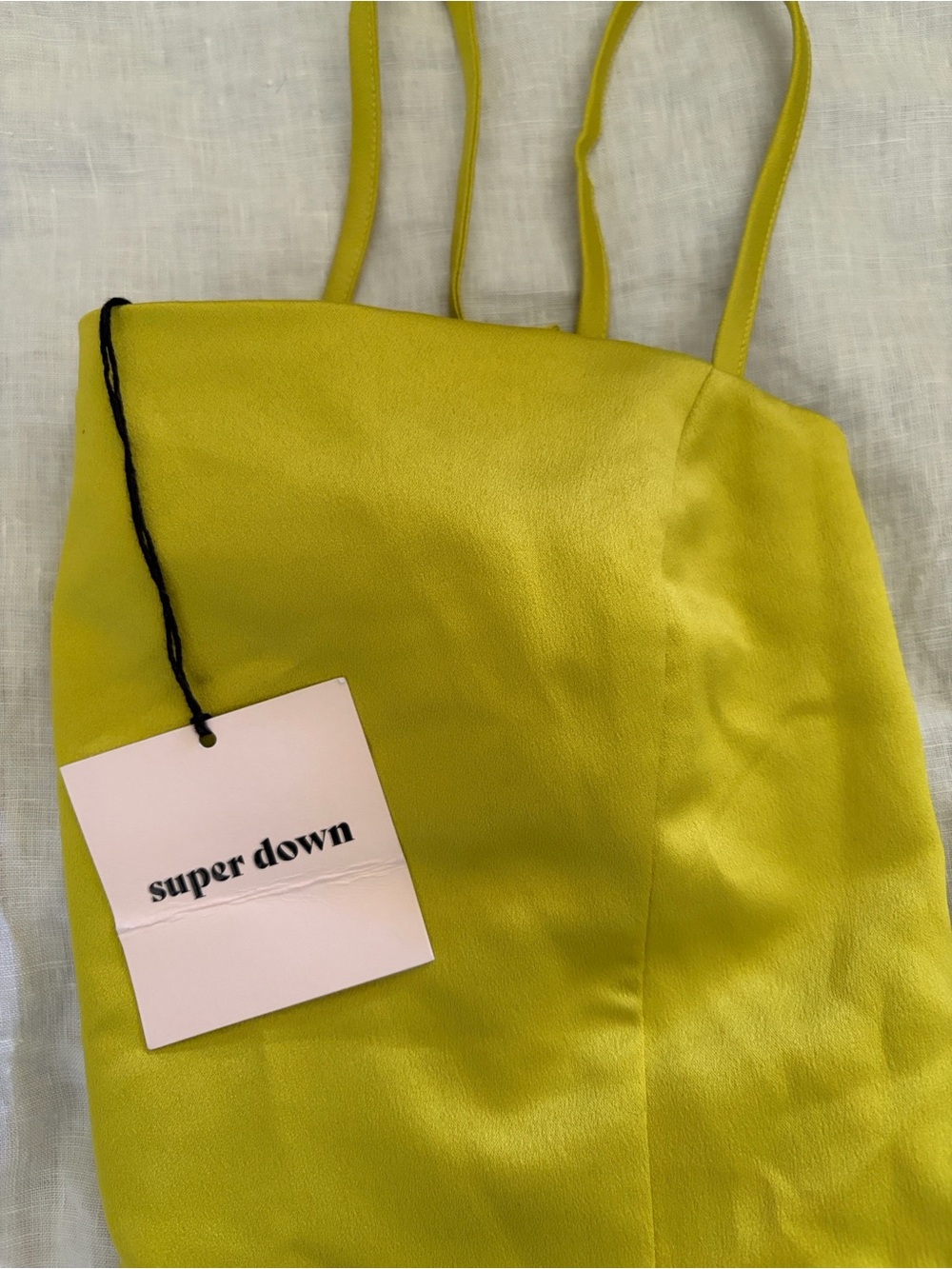 nwt super down revolve chartreuse mini dress in satin finish xs - Picture 2 of 5